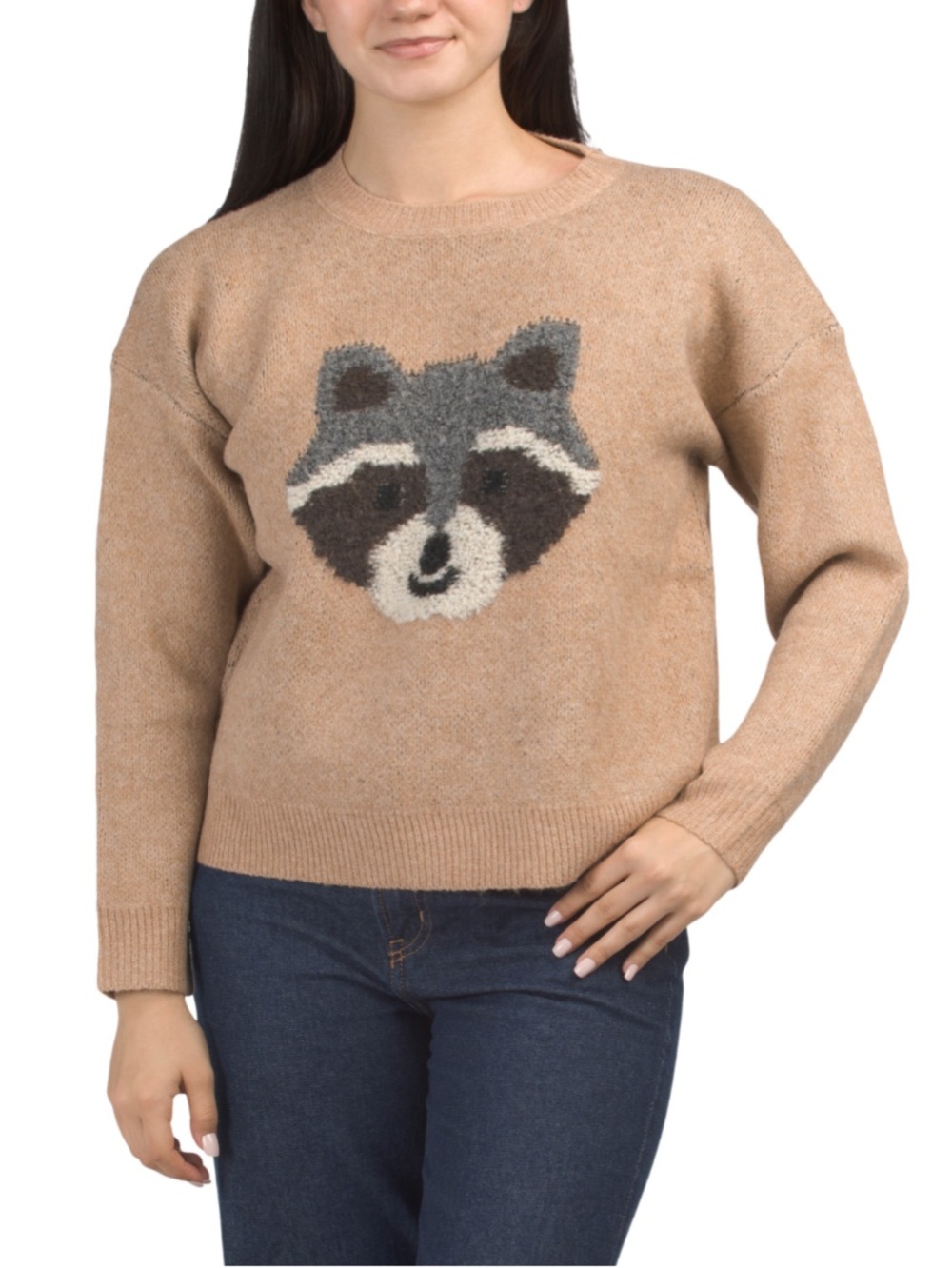 NWT Luna Ivy Cozy Raccoon textured Crewneck Sweater - Camel- S/M